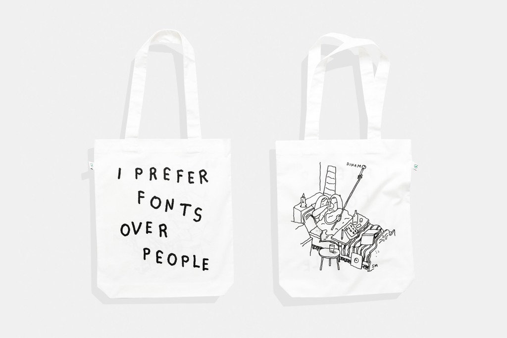Dinamo Typefaces Hardware Stefan Marx Tote I prefer fonts Michelle Mantel Front Back Landscape