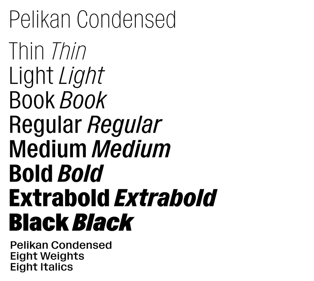 Dinamo Typeface Pelikan Condensed Weights Italics Square